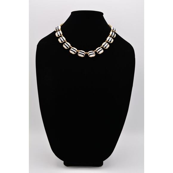Talbots Statement Necklace Collar Black White Striped Gold Chunky Heavy 90s BinA - Picture 3 of 12